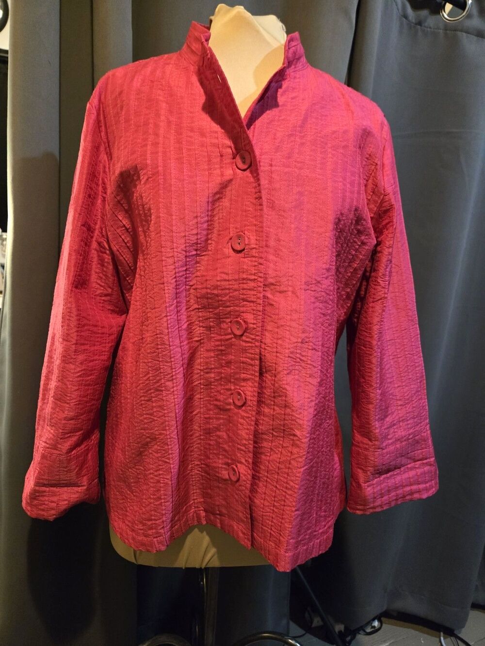 Chicos Pink Lined Detailed Jacket Blazer Buttons & Mandarin Collar, 3.5 / L